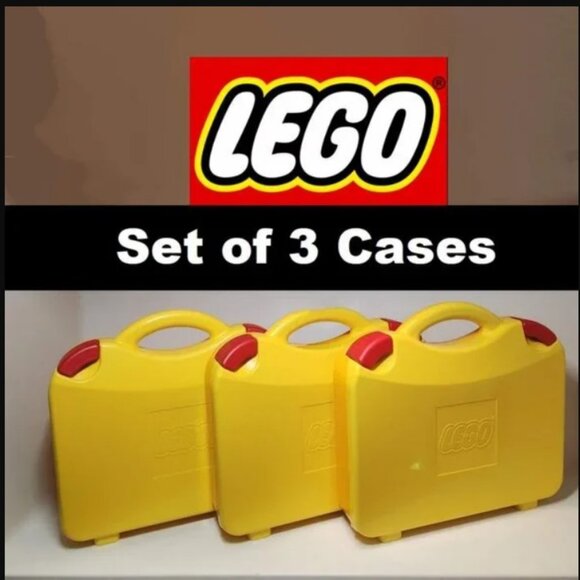 NEW 3X LEGO Yellow Plastic Carrying Carry Case Storage Box Bundle w Handle Divid - Picture 1 of 11